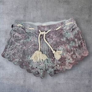 Surf Gypsy Purple & Aqua Tie Dye Crocheted Pull On Micro Shorts Size‎ Large B96